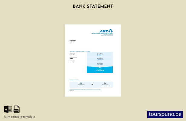 Plantilla de páginas de Excel de extracto bancario de Australia ANZ lista para i